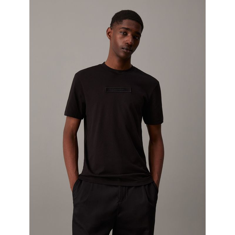 CALVIN KLEIN - Polera Embroidered Logo Peached Negro Calvin Klein