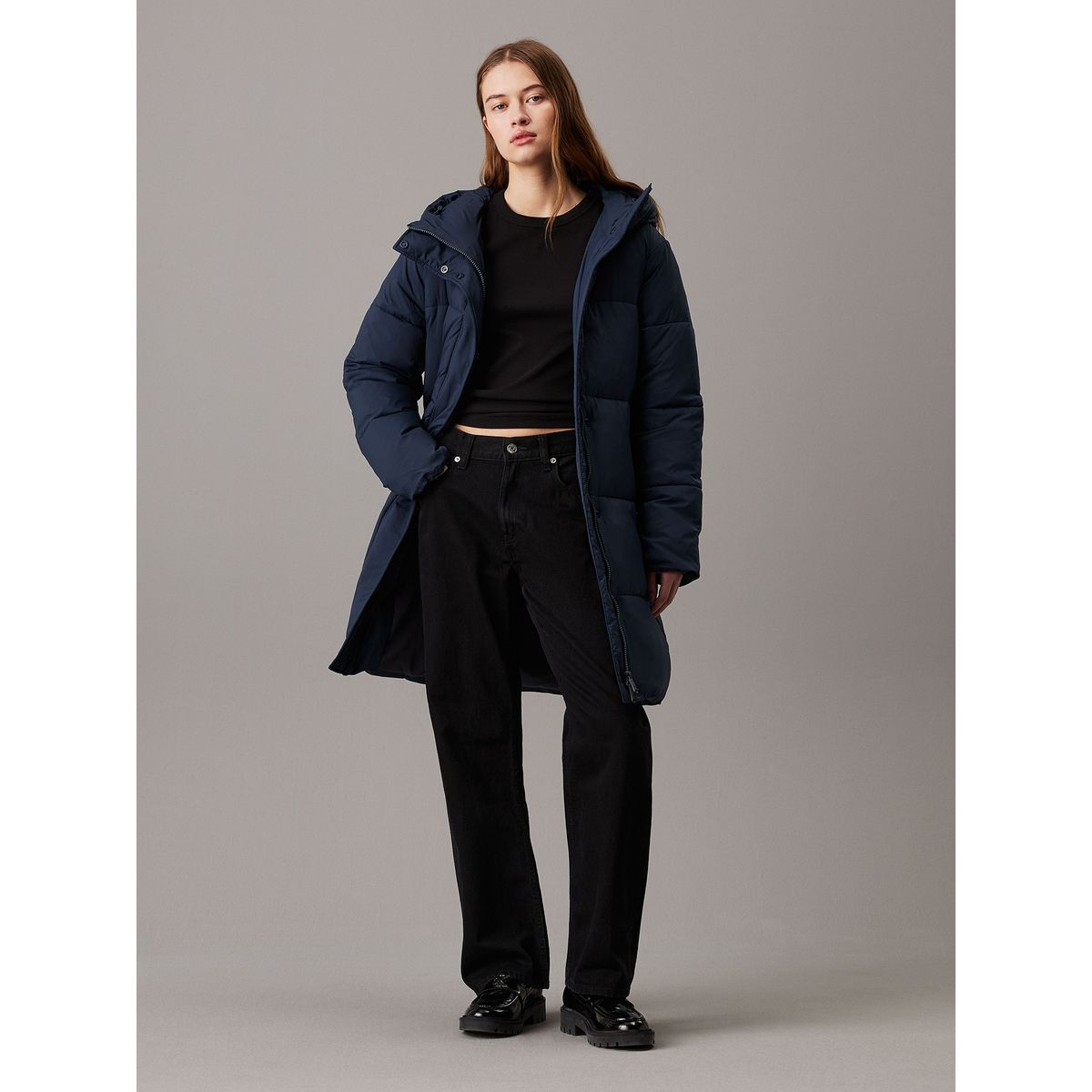 CALVIN KLEIN - Parka Logo Belt Puffer Azul Calvin Klein
