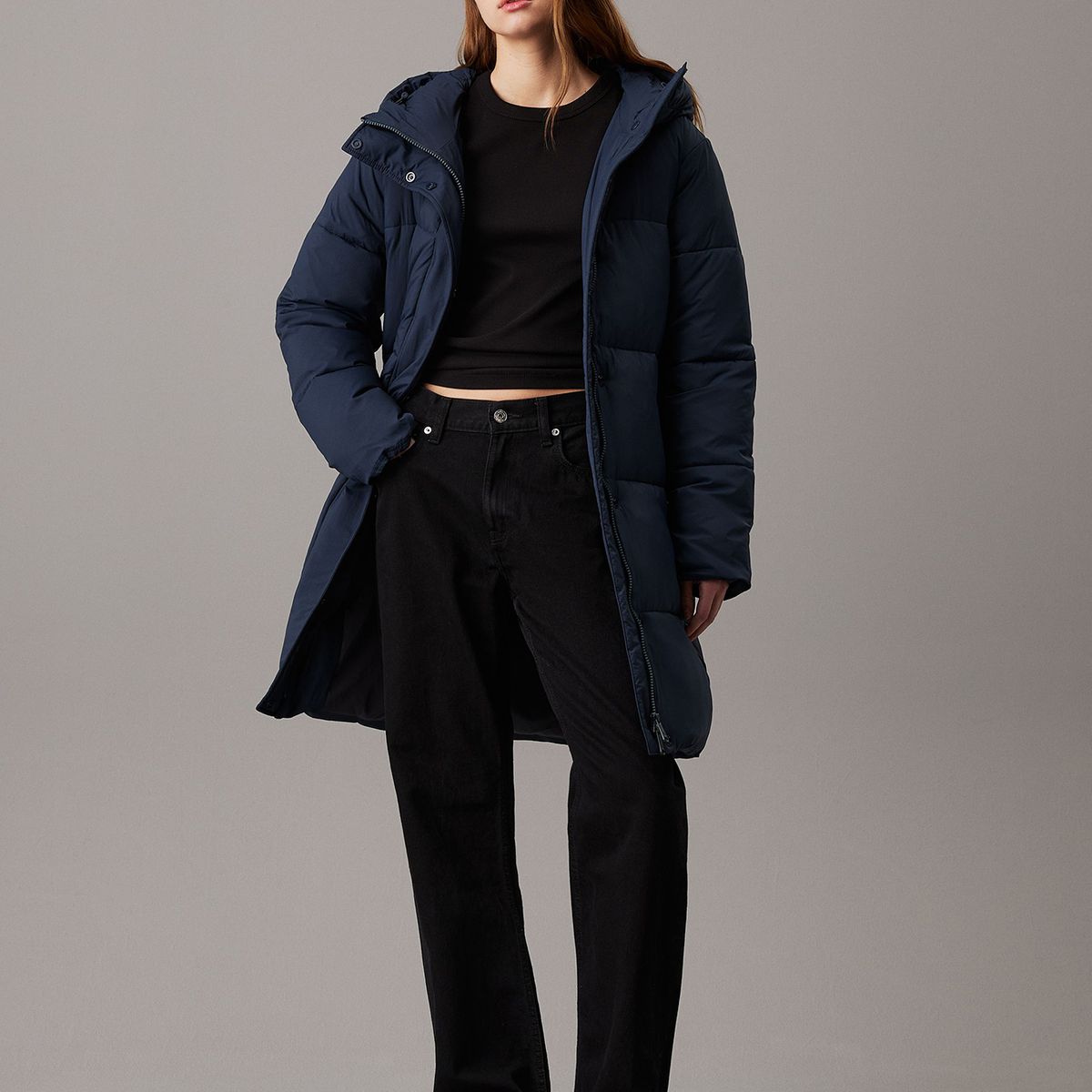 CALVIN KLEIN - Parka Logo Belt Puffer Azul Calvin Klein