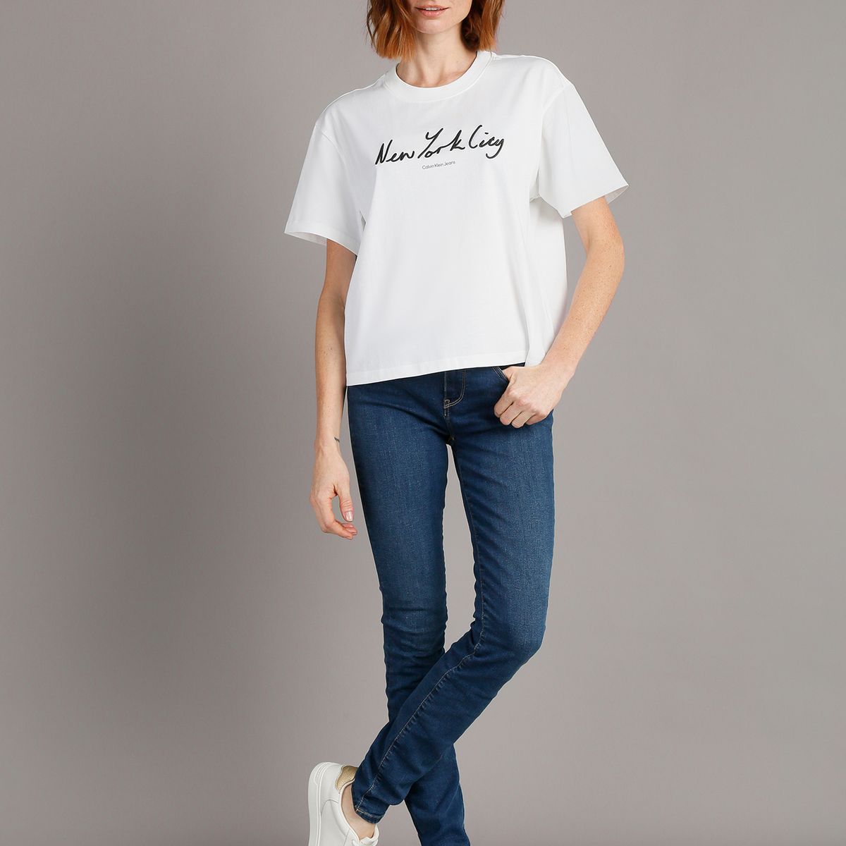 CALVIN KLEIN - Polera Embroidered Nyc Relaxed Blanco Calvin Klein