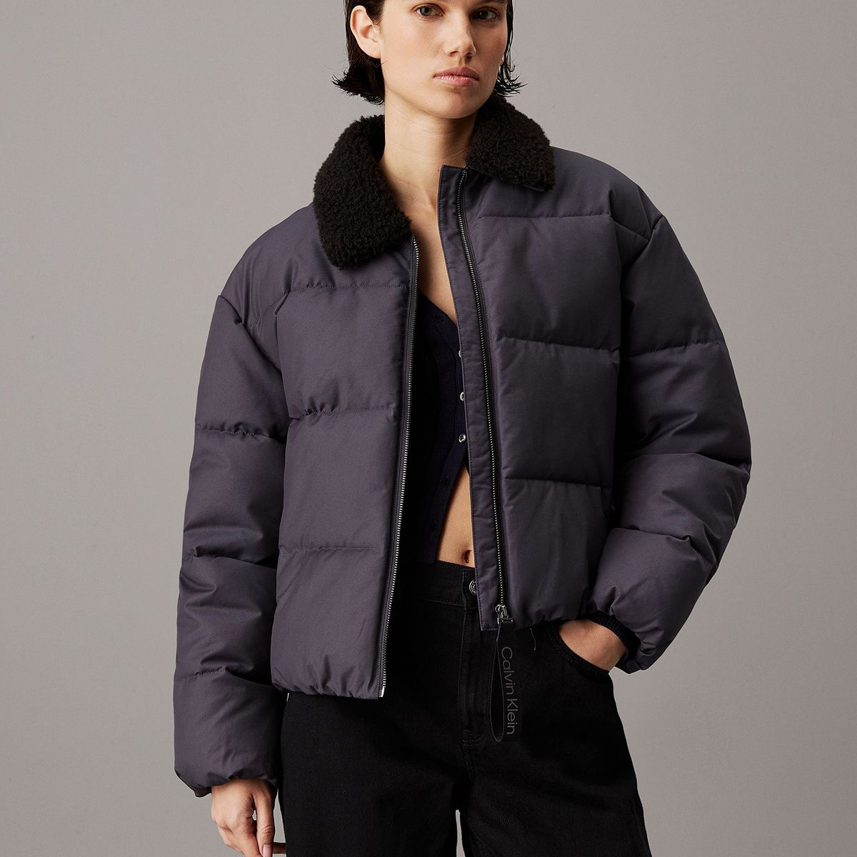 CALVIN KLEIN - Parka Aviator Puffer Negro Calvin Klein