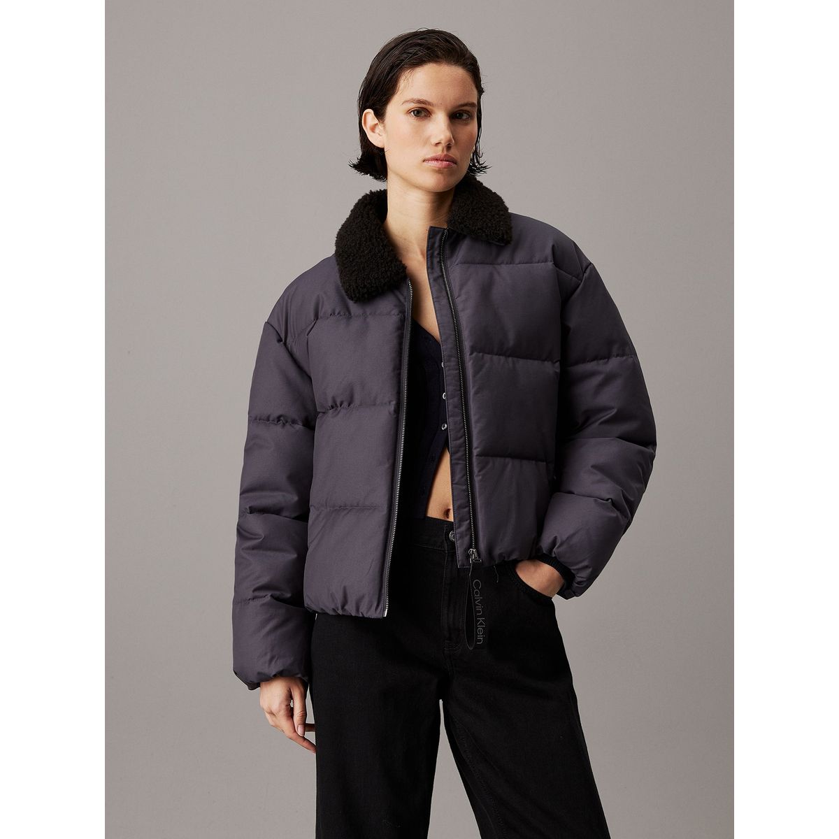 CALVIN KLEIN - Parka Aviator Puffer Negro Calvin Klein