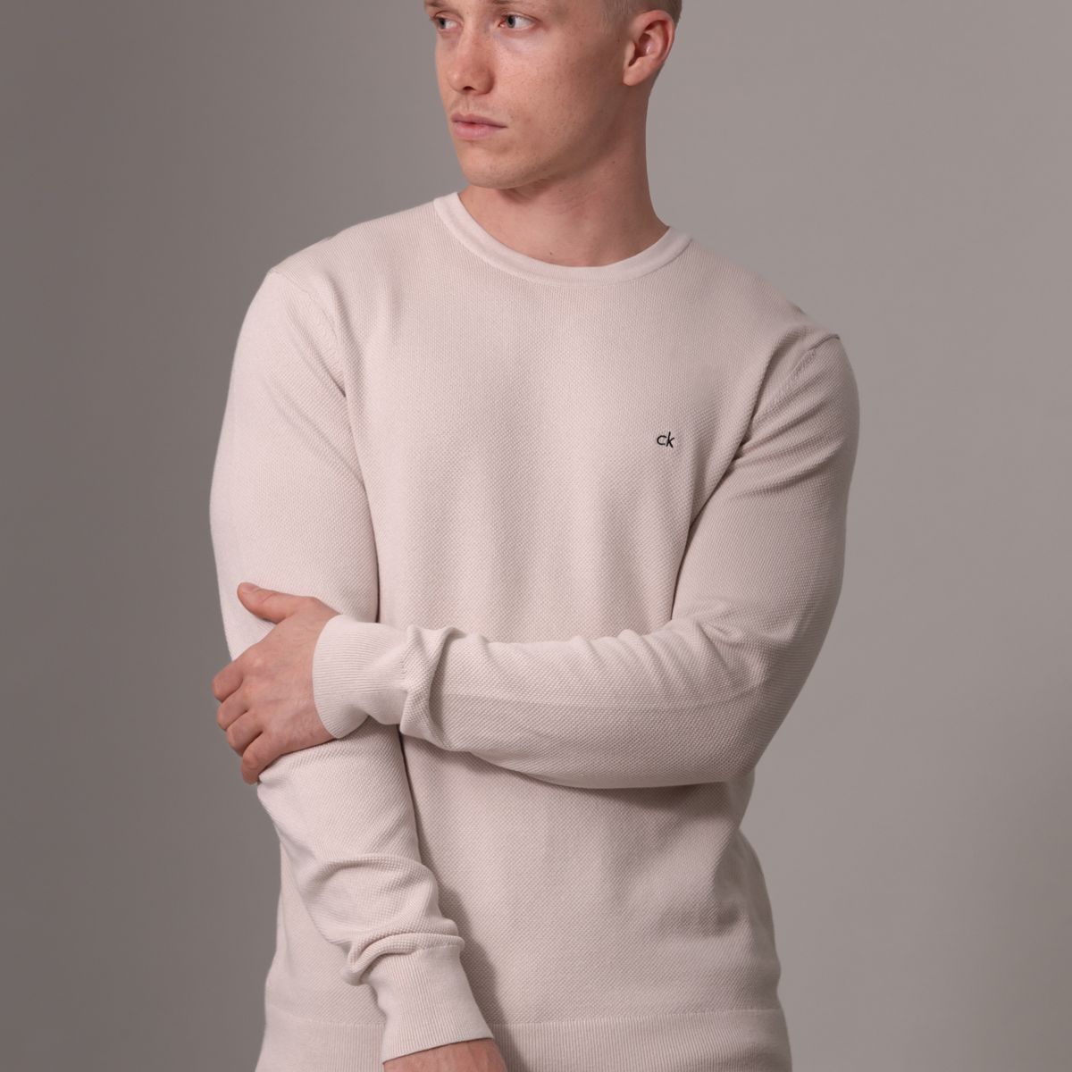 CALVIN KLEIN - Sweater Micro Pique Structure Sweater Crema Calvin Klein