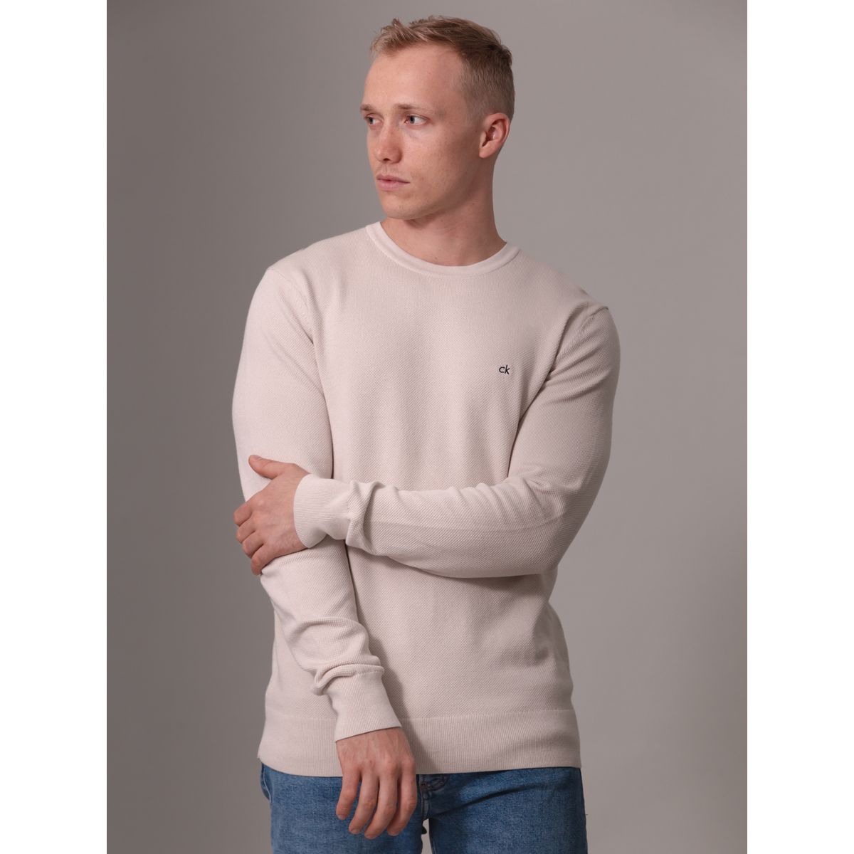 CALVIN KLEIN - Sweater Micro Pique Structure Sweater Crema Calvin Klein