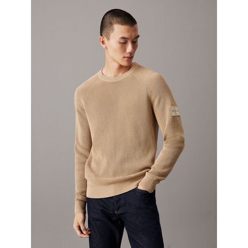 CALVIN KLEIN - Sweater Badge Easy Sweater Beige Calvin Klein