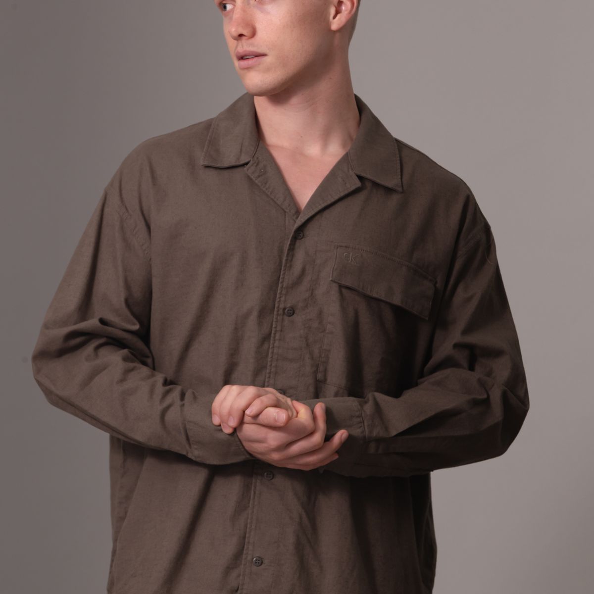 CALVIN KLEIN - Camisa de lino mangas largas Café Calvin Klein