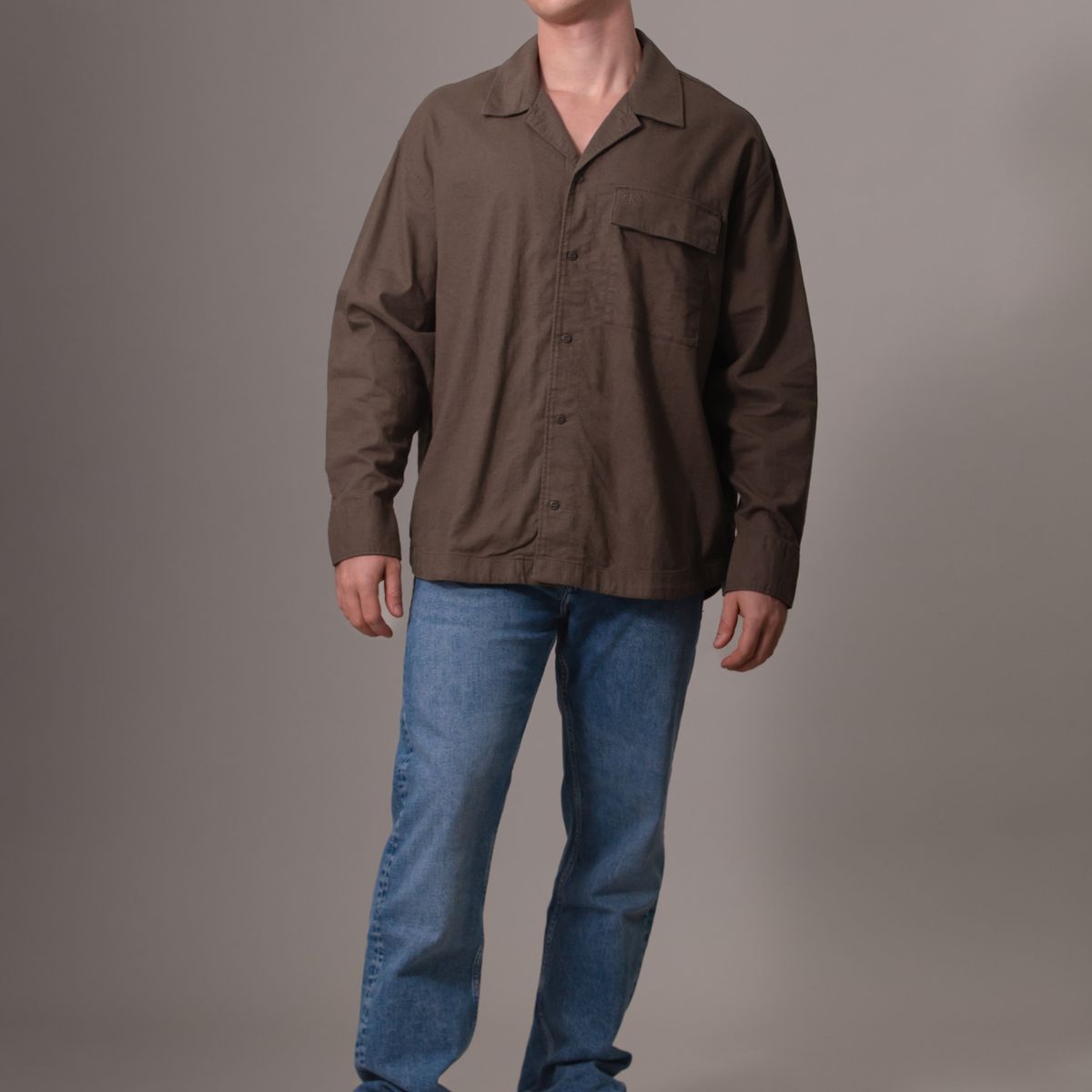 CALVIN KLEIN - Camisa de lino mangas largas Café Calvin Klein