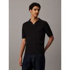 CALVIN KLEIN - Sweater Linear Ss Polo Sweater Negro