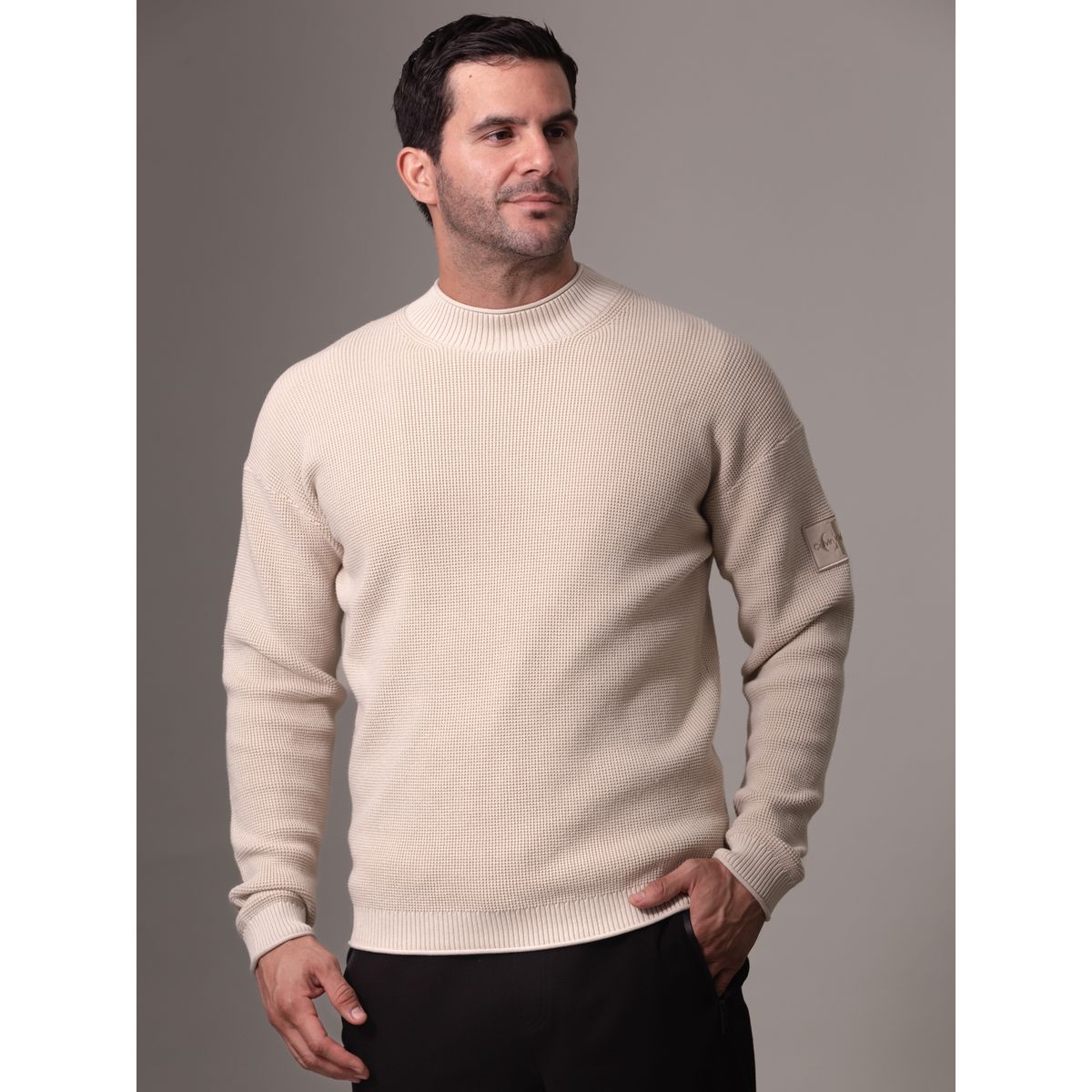 CALVIN KLEIN - Sweater Badge Relaxed Sweater Beige Calvin Klein