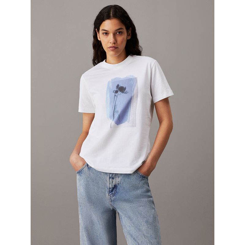CALVIN KLEIN - Polera Painted Floral Blanco Calvin Klein