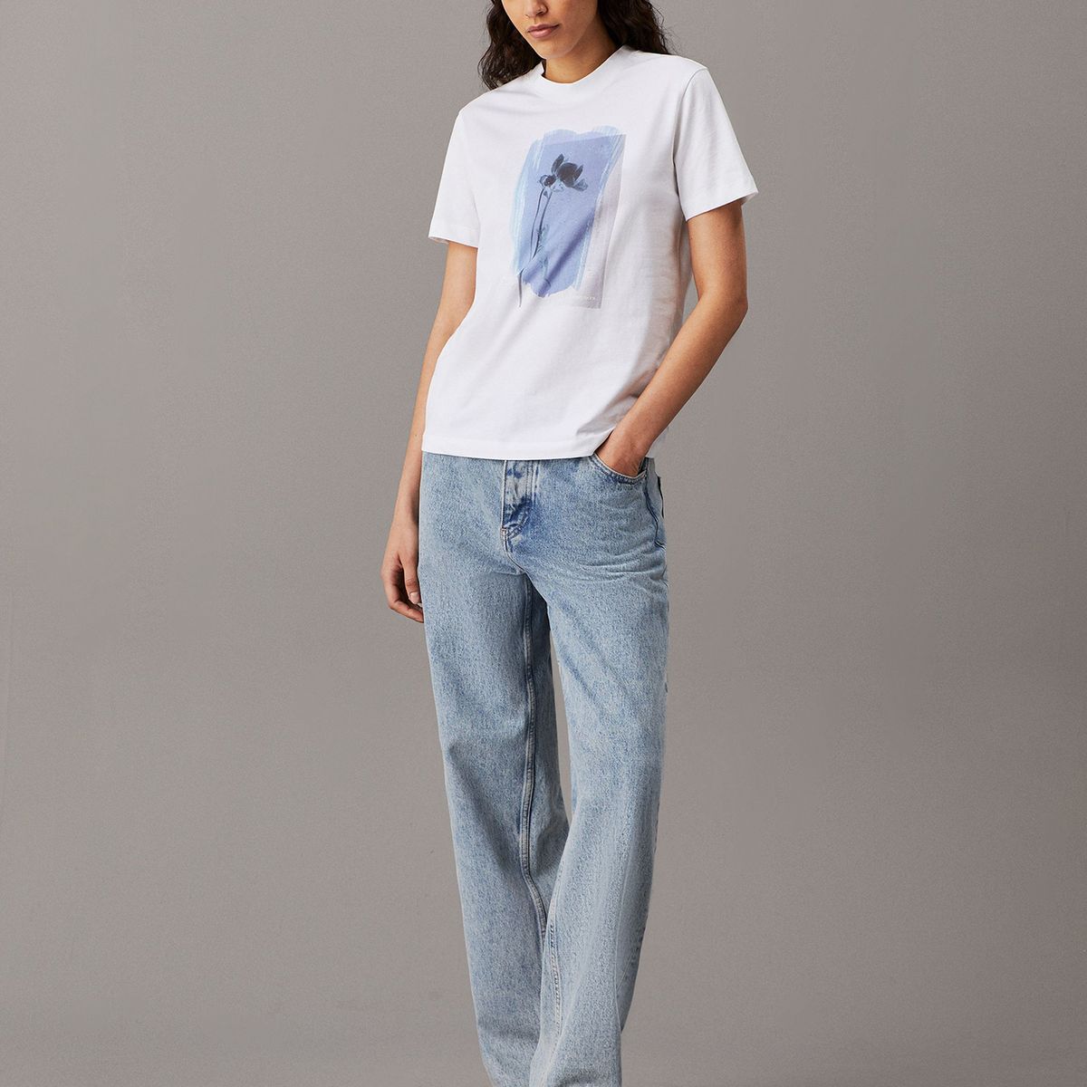 CALVIN KLEIN - Polera Painted Floral Blanco Calvin Klein