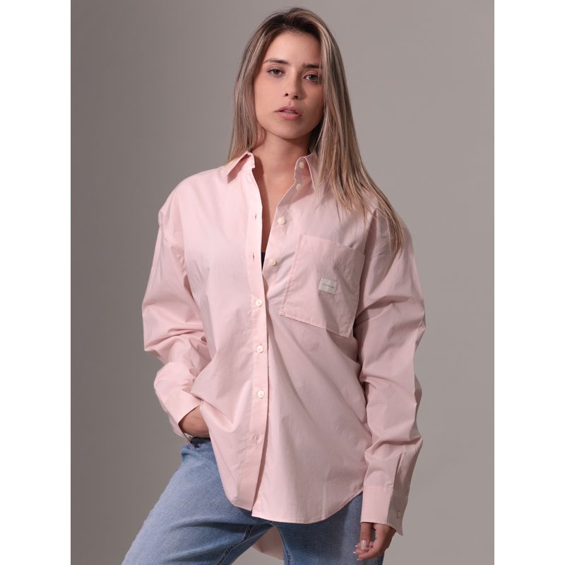 CALVIN KLEIN - Camisa Woven Label Relaxed Rosado Calvin Klein