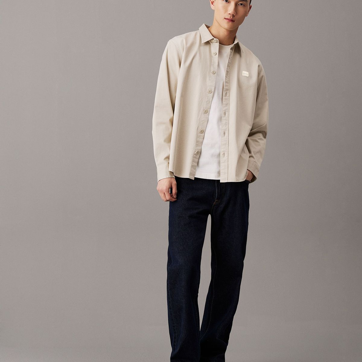 CALVIN KLEIN - Camisa con etiqueta tejida Beige Calvin Klein