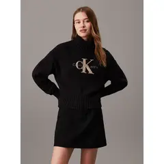 CALVIN KLEIN - Sweater Chenille Monologo Negro