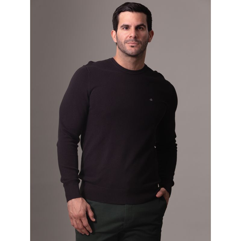 CALVIN KLEIN - Sweater Micro Pique Structure Sweater Negro Calvin Klein