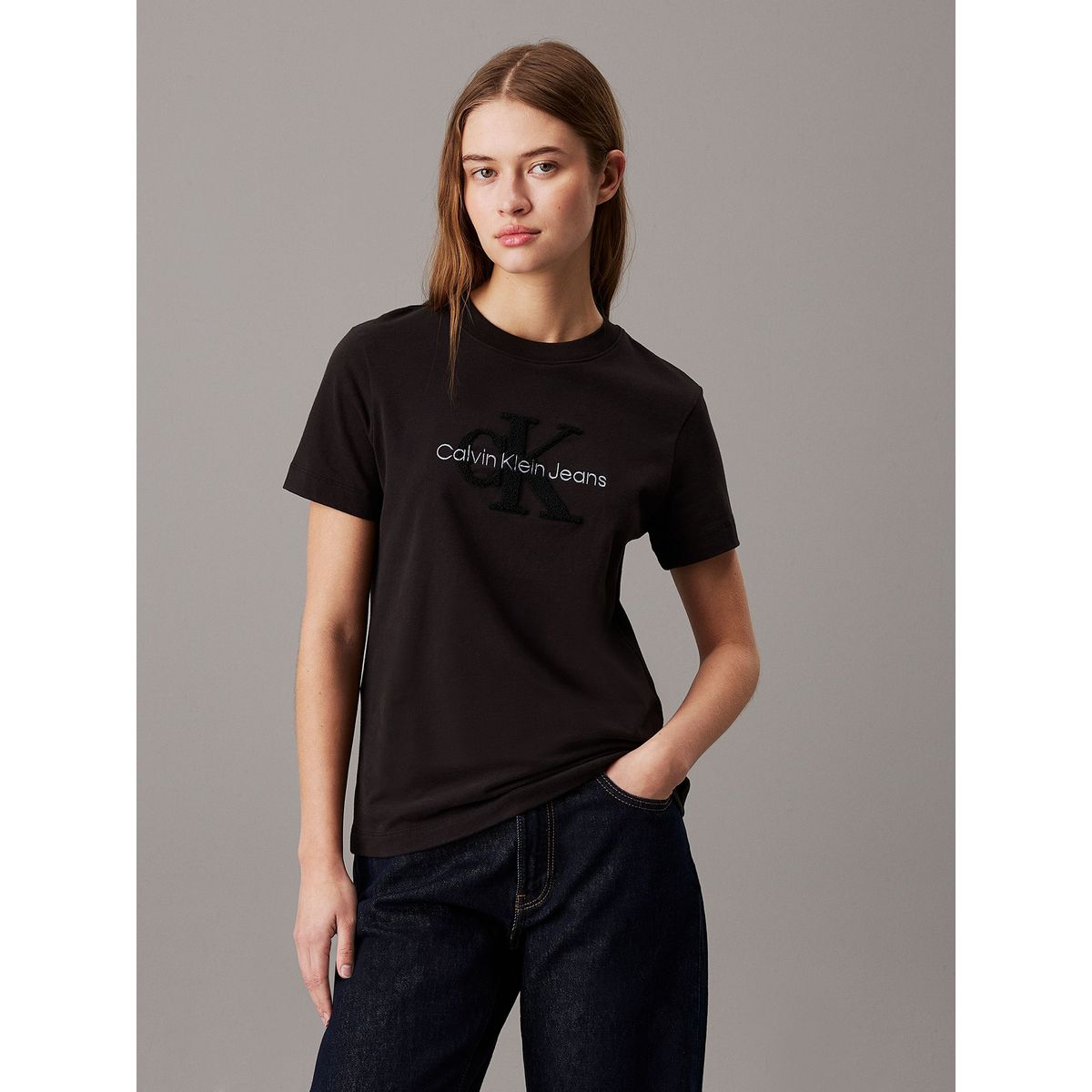 CALVIN KLEIN - Polera Chenille Monologo Negro Calvin Klein