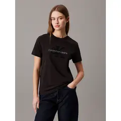 CALVIN KLEIN - Polera Chenille Monologo Negro