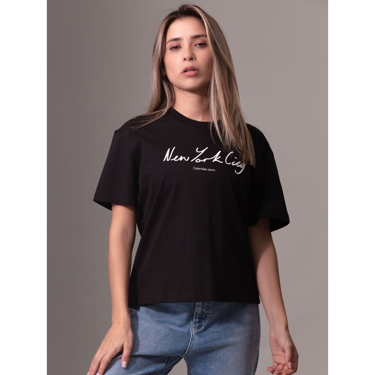 CALVIN KLEIN - Polera Embroidered Nyc Relaxed Negro Calvin Klein