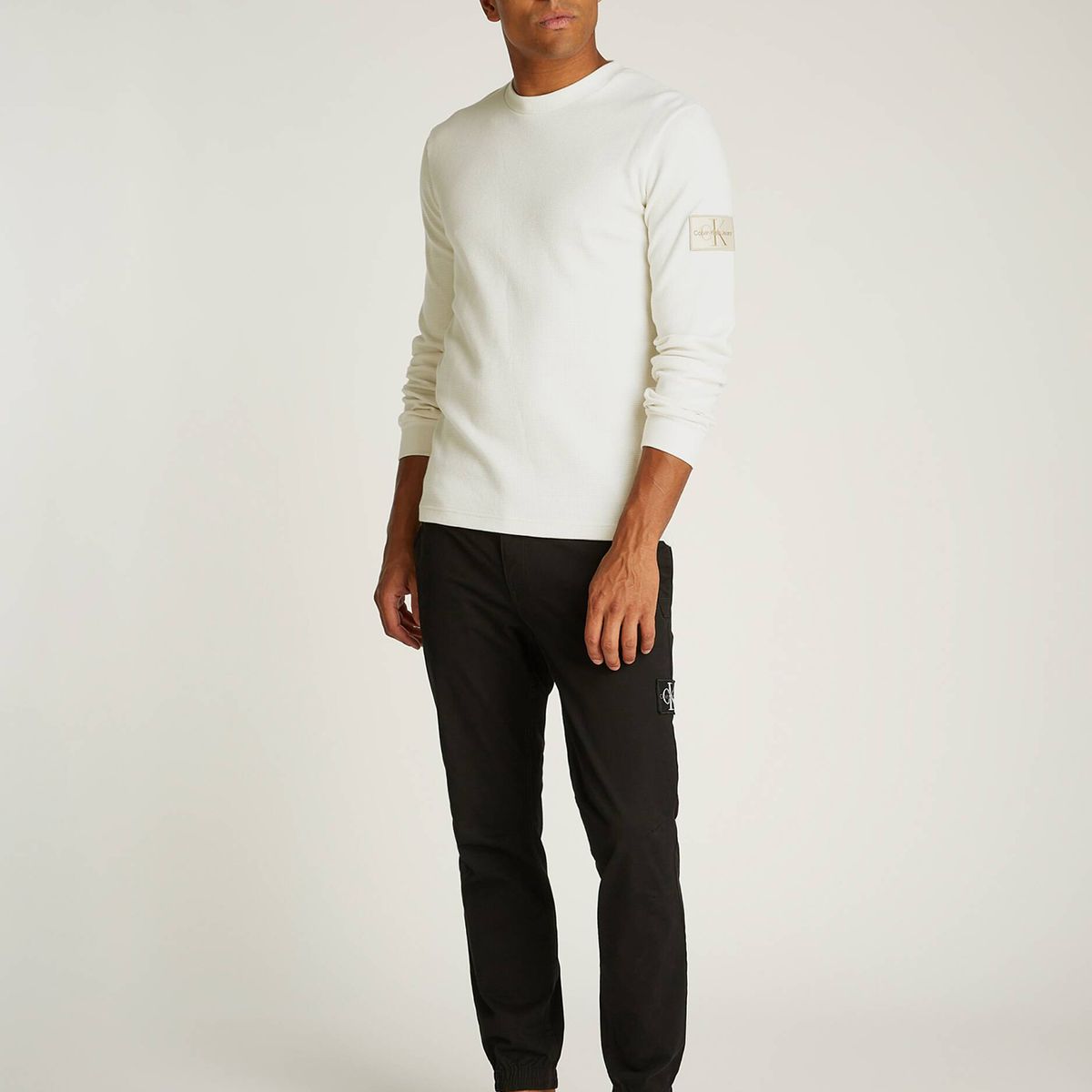 CALVIN KLEIN - Polera LS Badge Waffle Blanco Calvin Klein