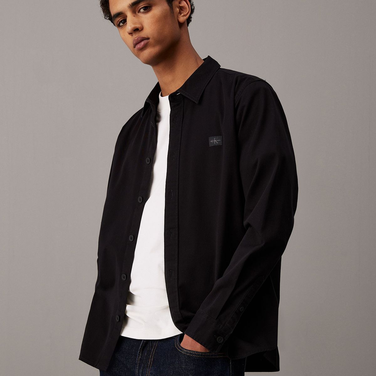 CALVIN KLEIN - Camisa con etiqueta tejida Negro Calvin Klein