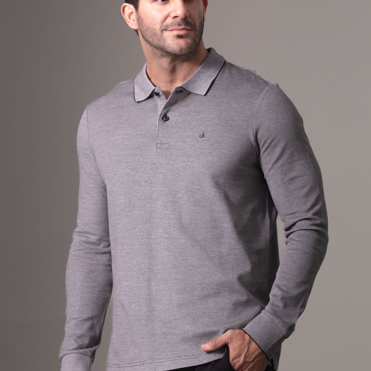 CALVIN KLEIN - Polo Two Tone Oxford Gris Calvin Klein BEH