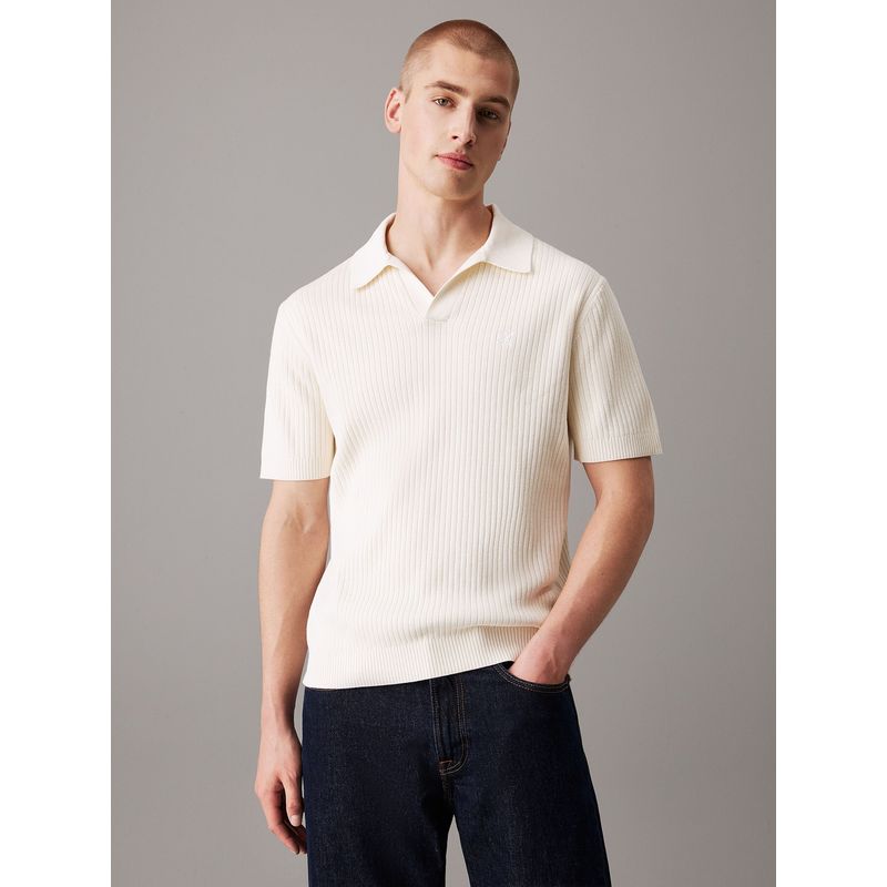 CALVIN KLEIN - Sweater Linear Ss Polo Sweater Blanco Calvin Klein
