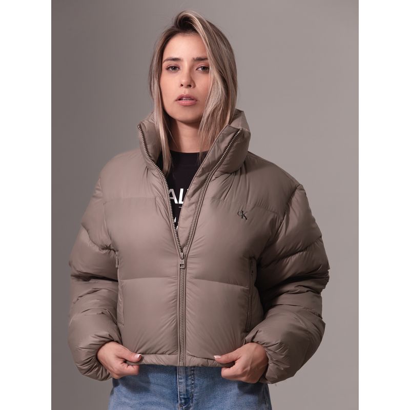 CALVIN KLEIN - Parka Down Cropped Puffer Beige Calvin Klein