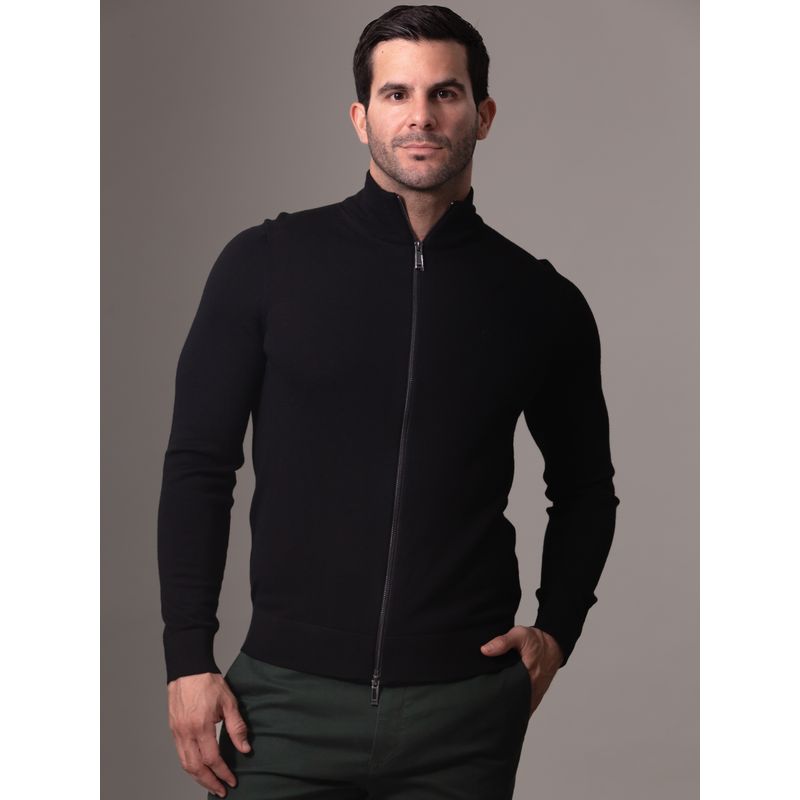 CALVIN KLEIN - Sweater con Cierre Merino Negro Calvin Klein