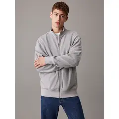 CALVIN KLEIN - Sweater Woven Label Waffle Zip Through Gris