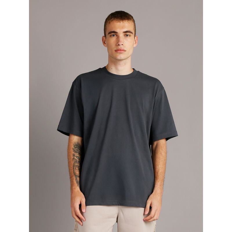 CALVIN KLEIN - Polera LS Woven Label Relaxed Gris Calvin Klein