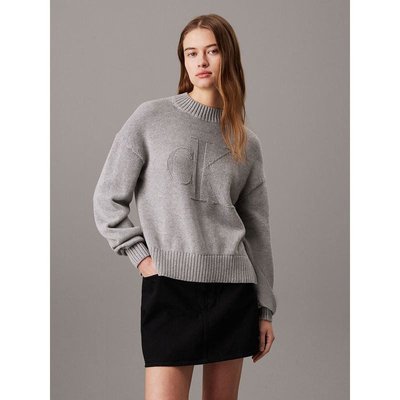 CALVIN KLEIN - Sweater Ck Intarsia Loose Gris Calvin Klein