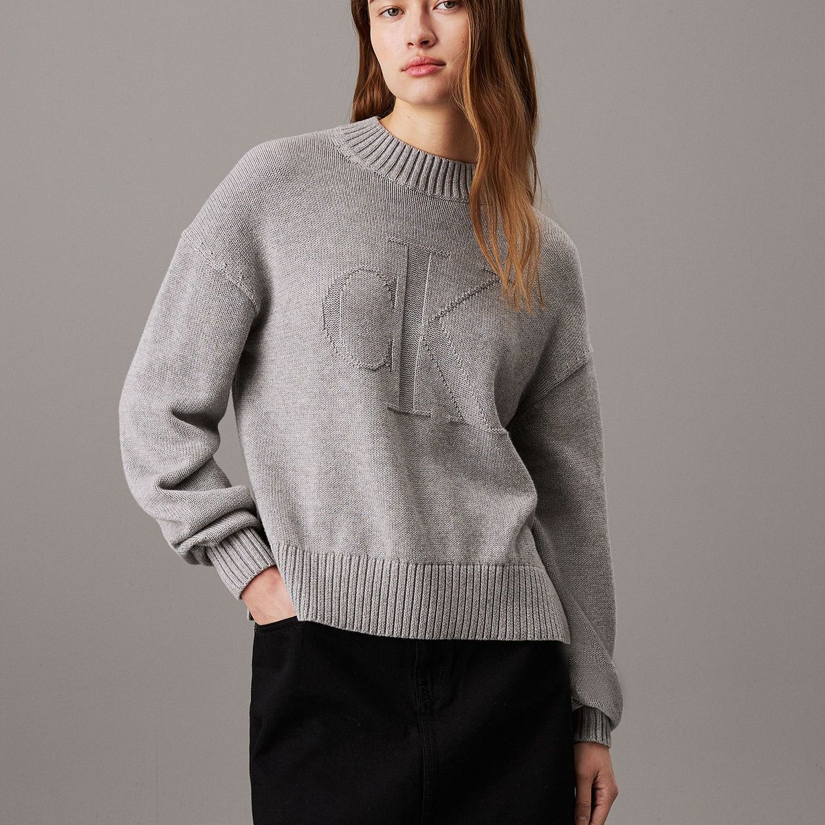 CALVIN KLEIN - Sweater Ck Intarsia Loose Gris Calvin Klein