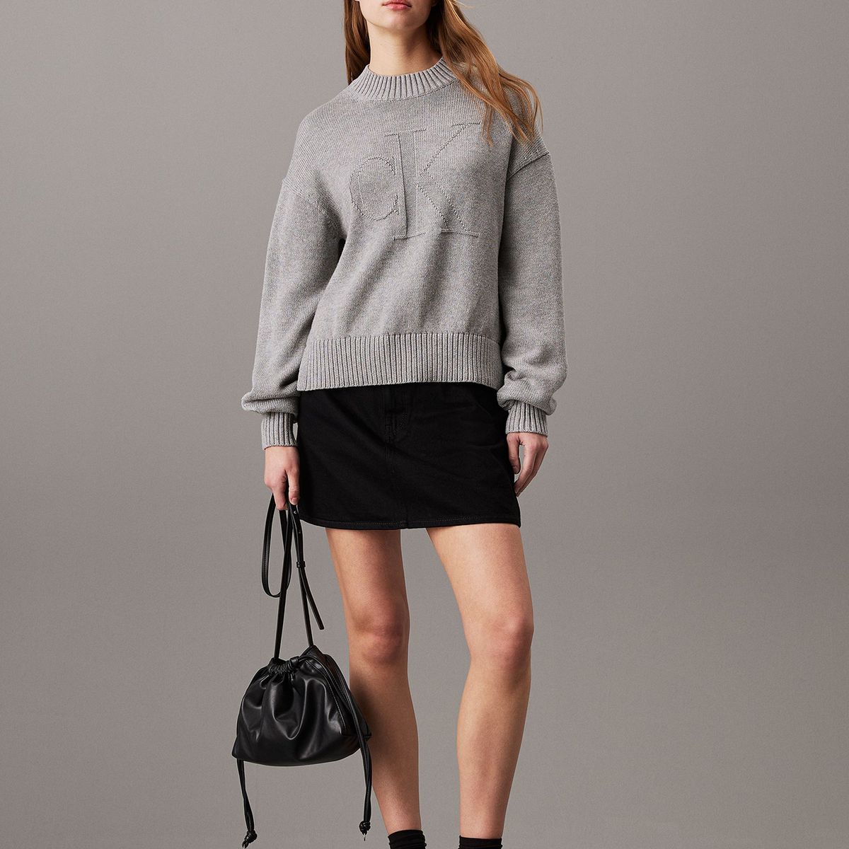 CALVIN KLEIN - Sweater Ck Intarsia Loose Gris Calvin Klein