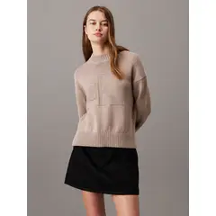 CALVIN KLEIN - Sweater Ck Intarsia Loose Beige