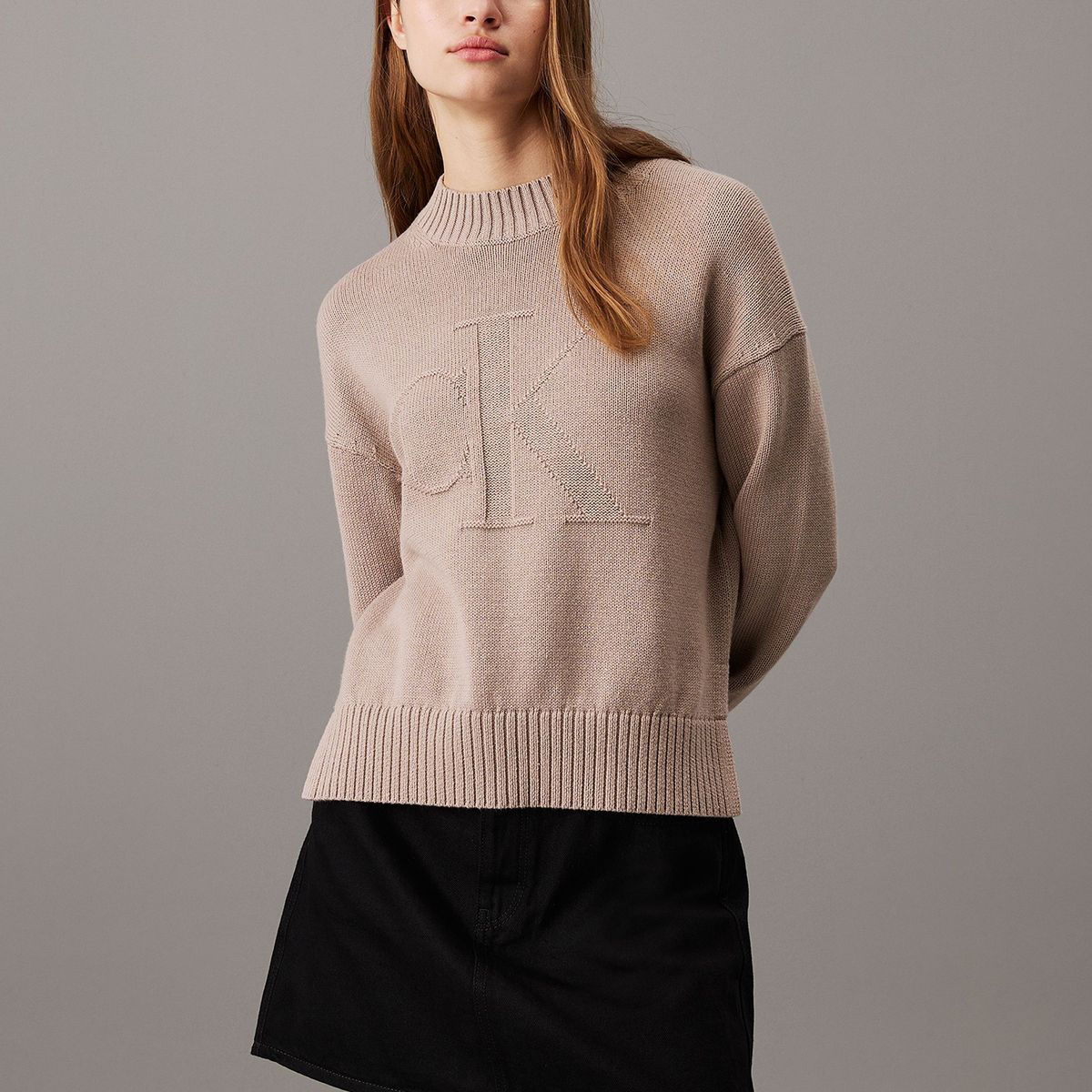 CALVIN KLEIN - Sweater Ck Intarsia Loose Beige Calvin Klein