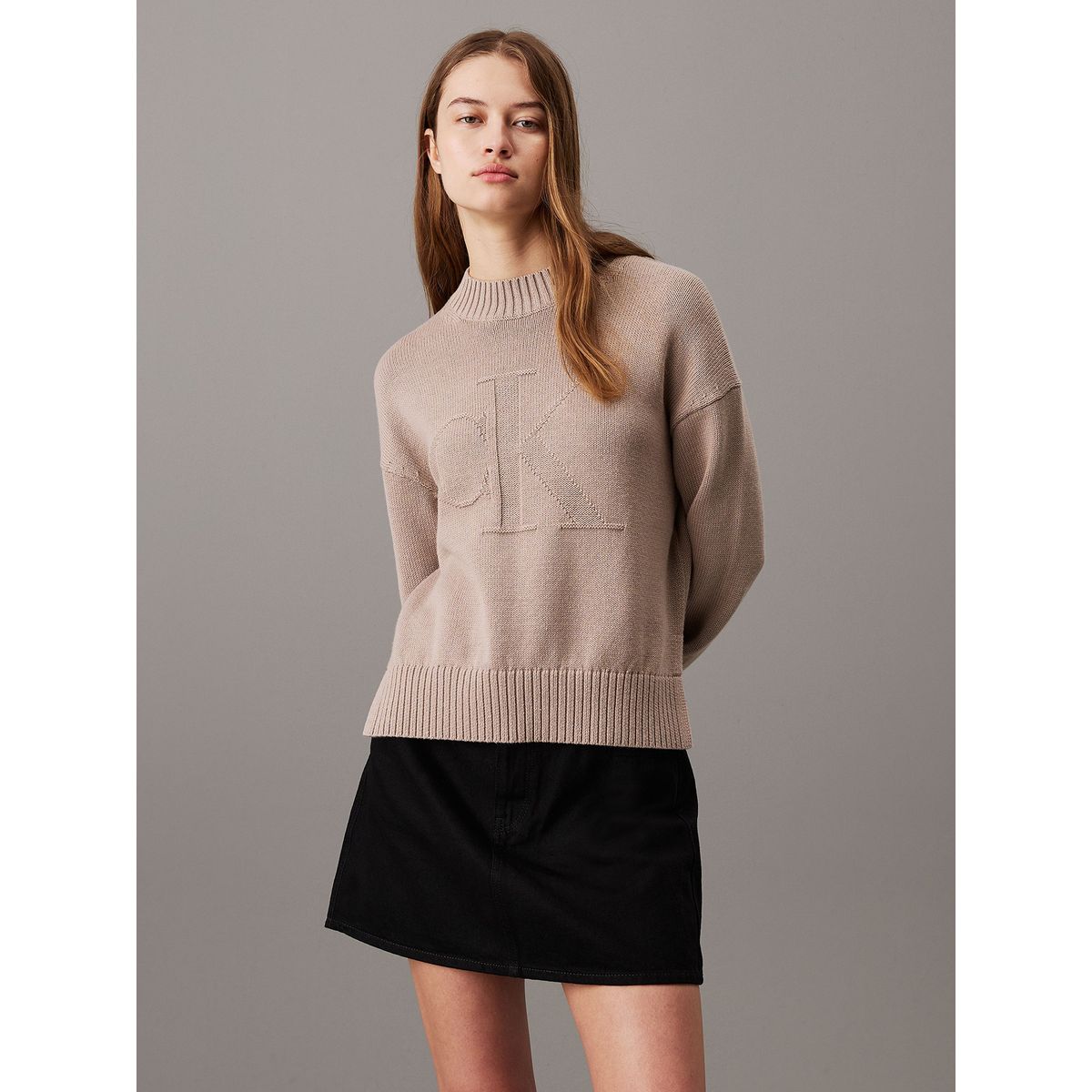 CALVIN KLEIN - Sweater Ck Intarsia Loose Beige Calvin Klein