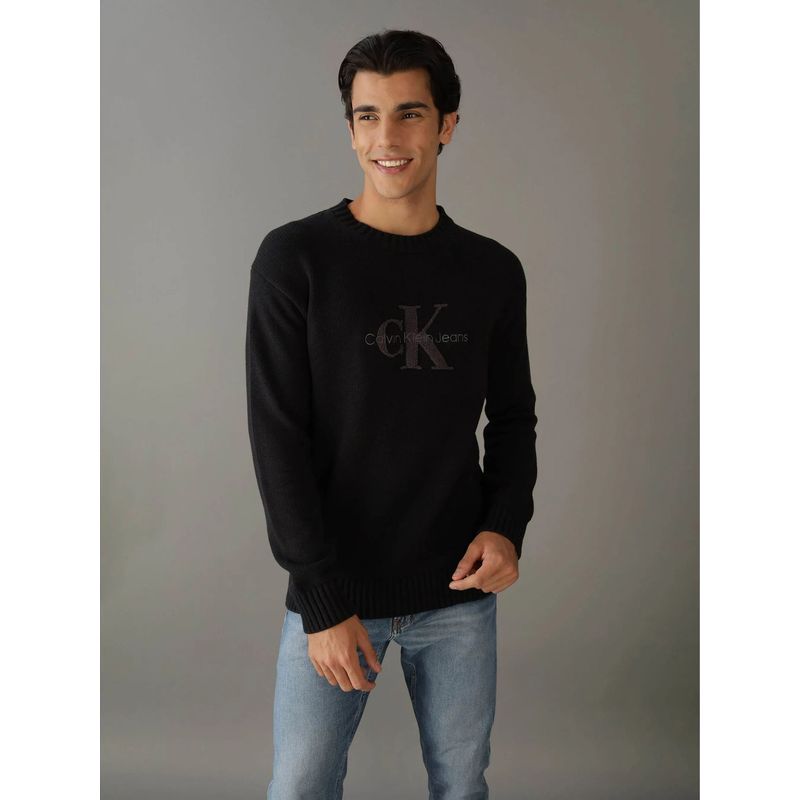 CALVIN KLEIN - Sweater Chenille Monologo Sweater Negro Calvin Klein