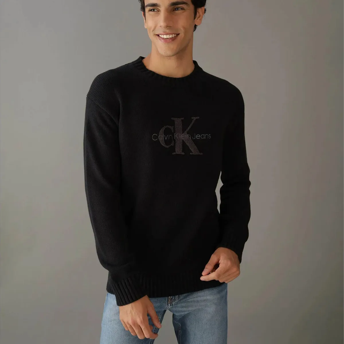 CALVIN KLEIN - Sweater Chenille Monologo Sweater Negro Calvin Klein