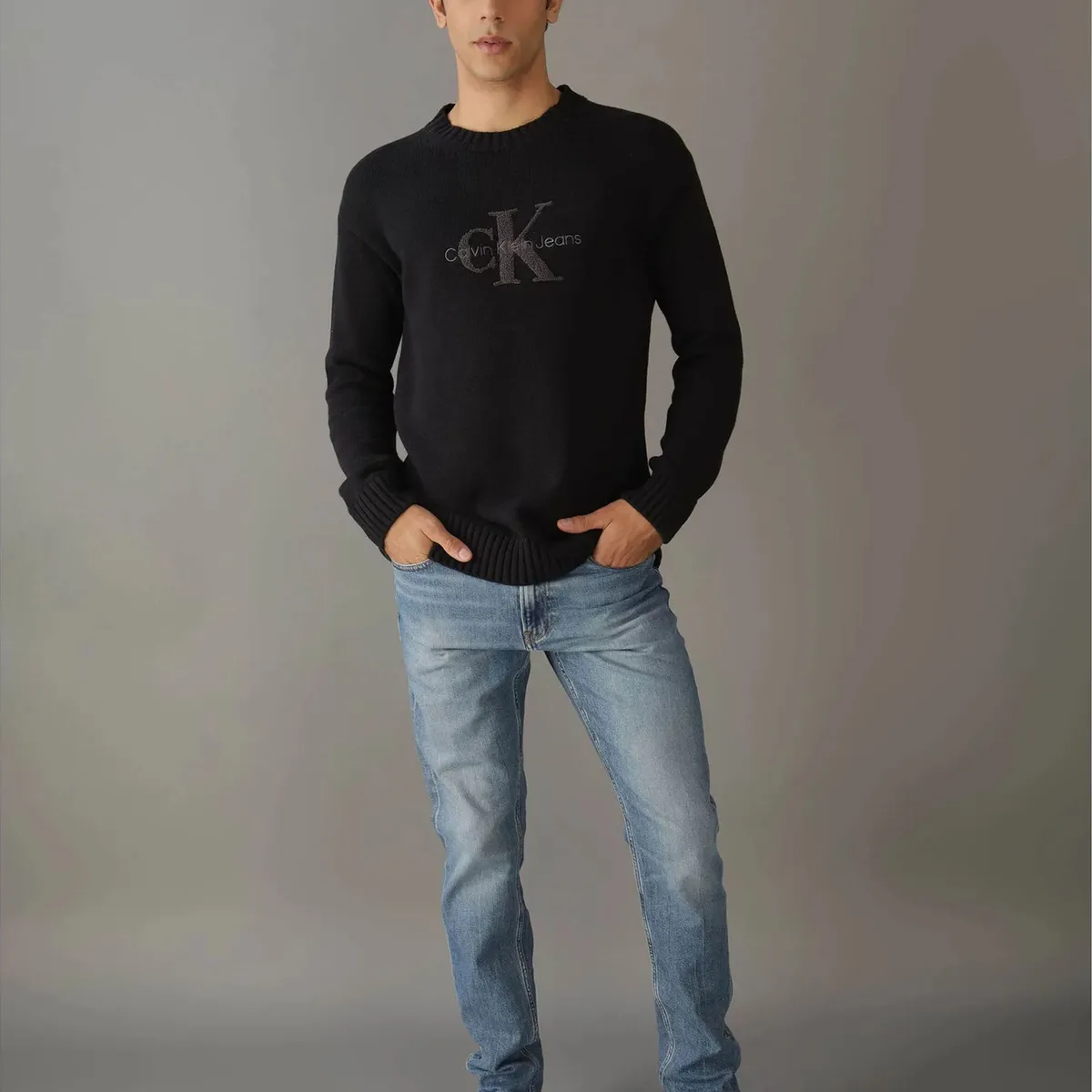 CALVIN KLEIN - Sweater Chenille Monologo Sweater Negro Calvin Klein