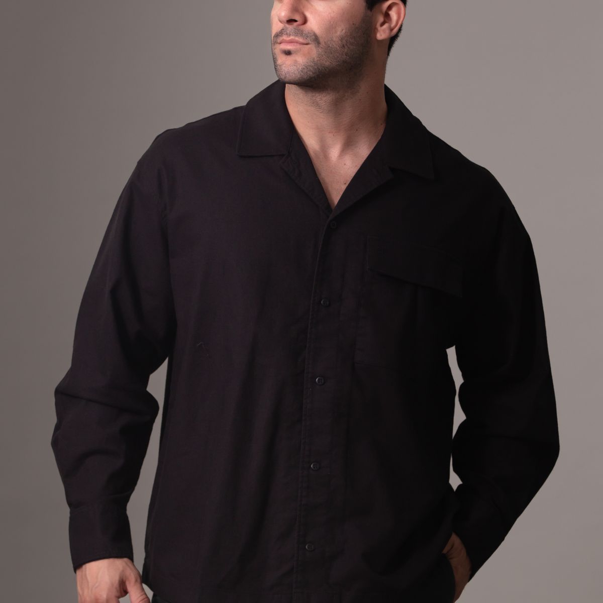 CALVIN KLEIN - Camisa de lino mangas largas Negro Calvin Klein