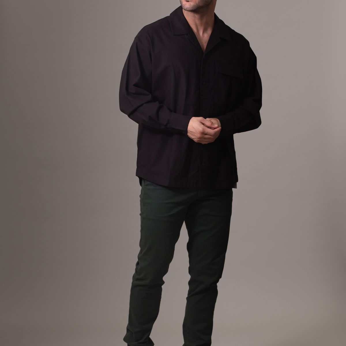 CALVIN KLEIN - Camisa de lino mangas largas Negro Calvin Klein