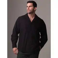 CALVIN KLEIN - Camisa de lino mangas largas Negro