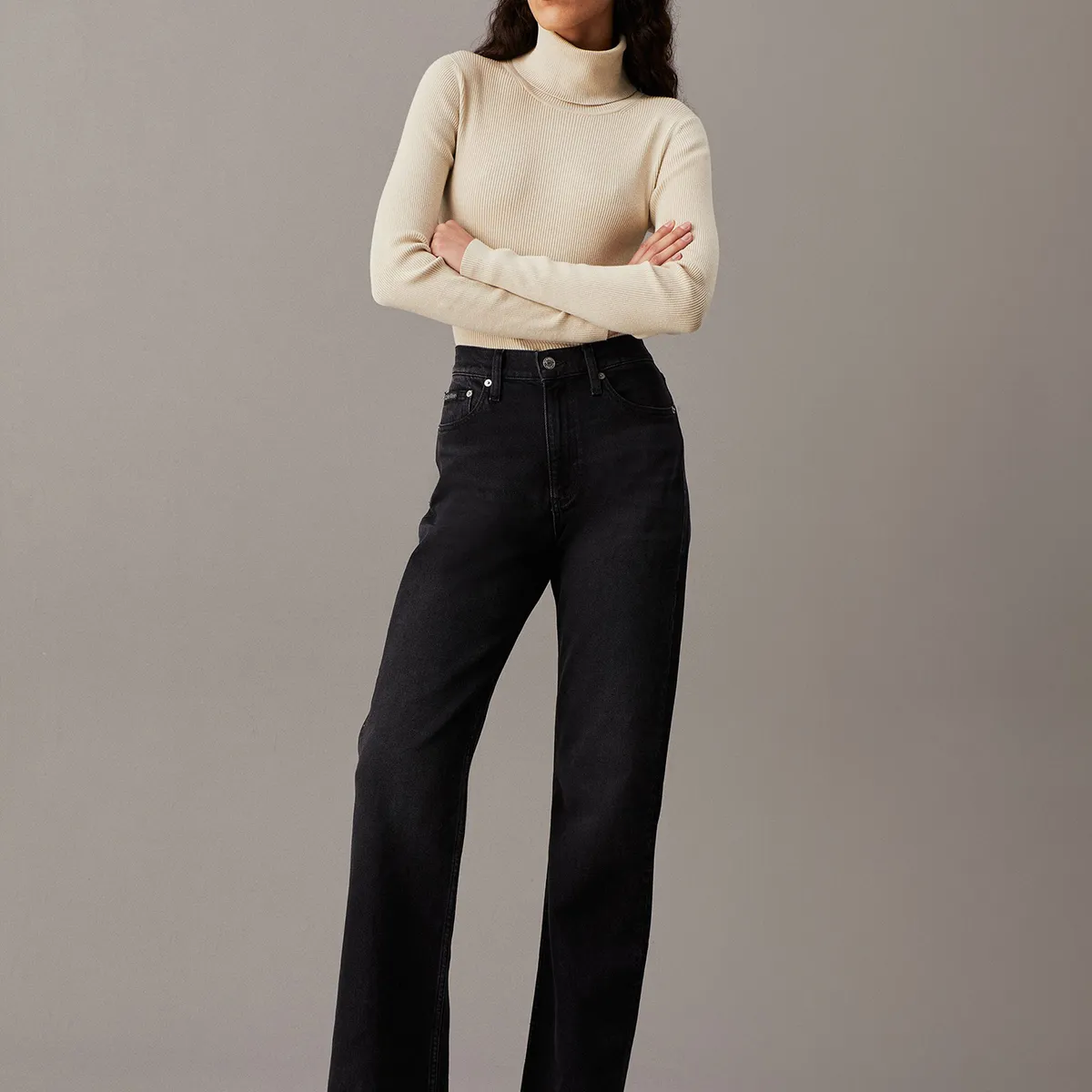 CALVIN KLEIN - Sweater Woven Label Beige Calvin Klein