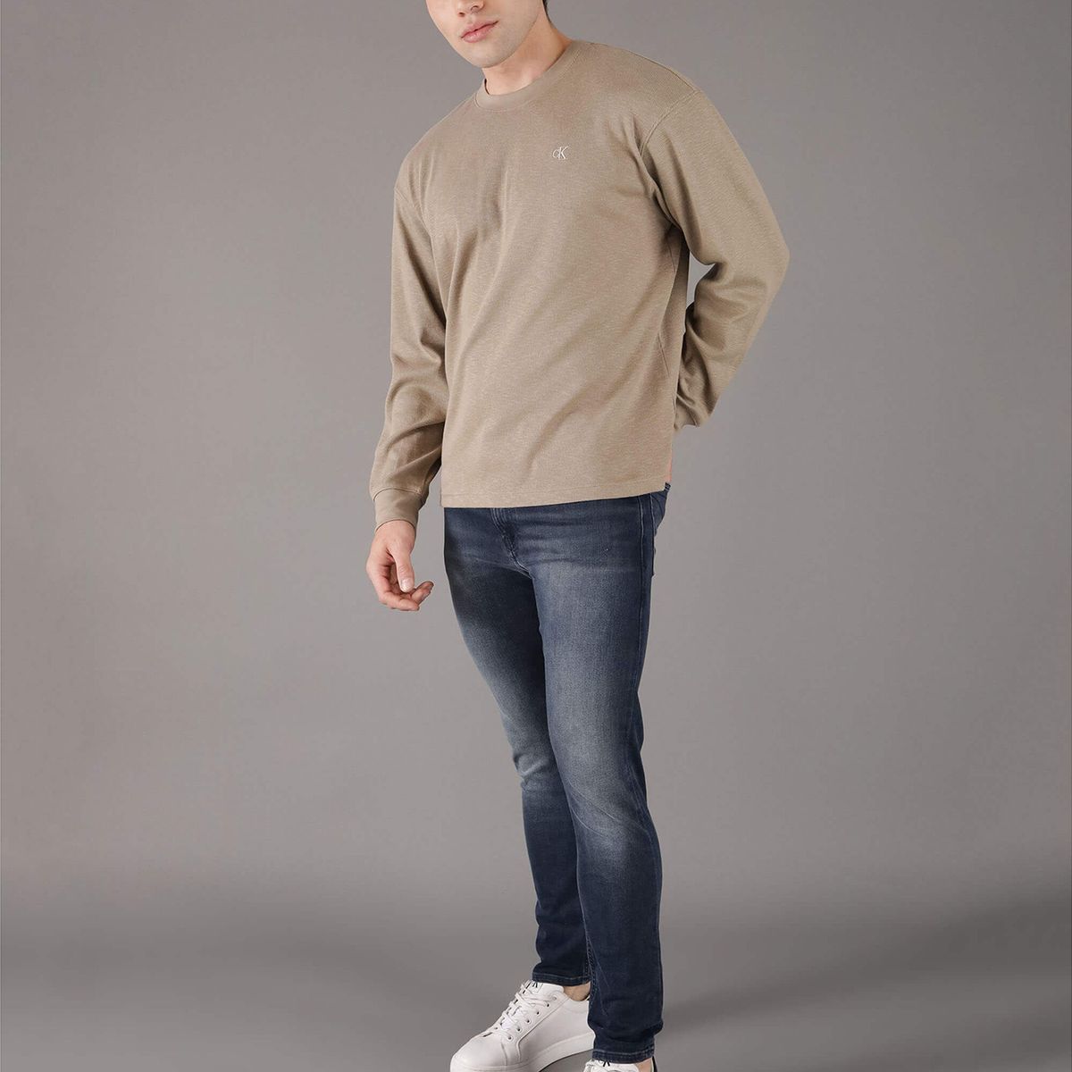 CALVIN KLEIN - Polera LS Slub Rib Beige Calvin Klein