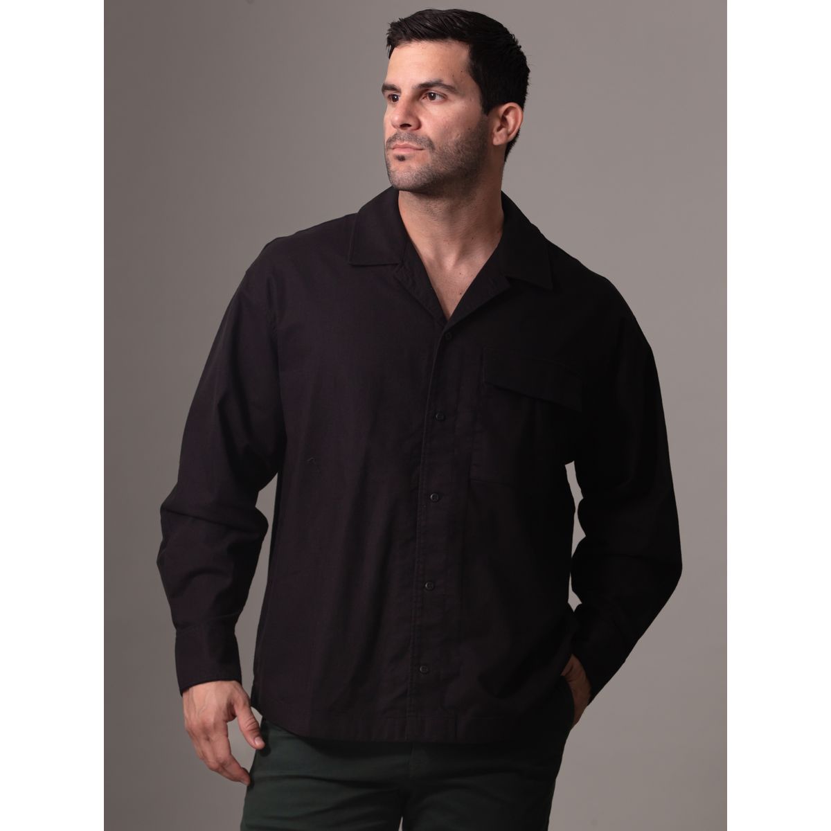 CALVIN KLEIN - Camisa de lino mangas largas Negro Calvin Klein