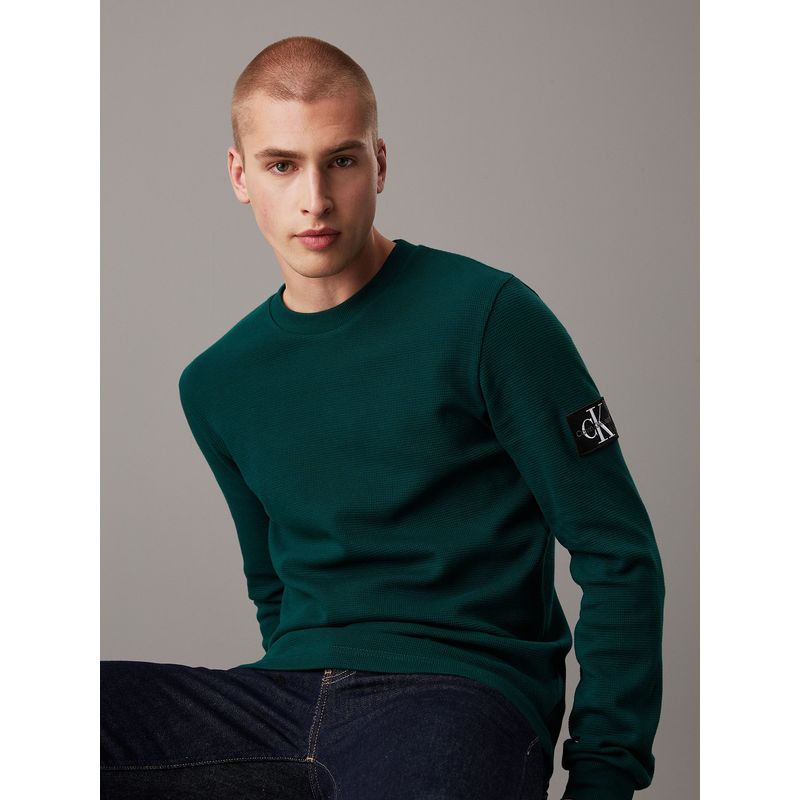 CALVIN KLEIN - Polera LS Badge Waffle Verde Calvin Klein