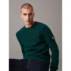CALVIN KLEIN - Polera LS Badge Waffle Verde