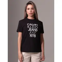 CALVIN KLEIN - Polera Mixed Logo Regular Negro