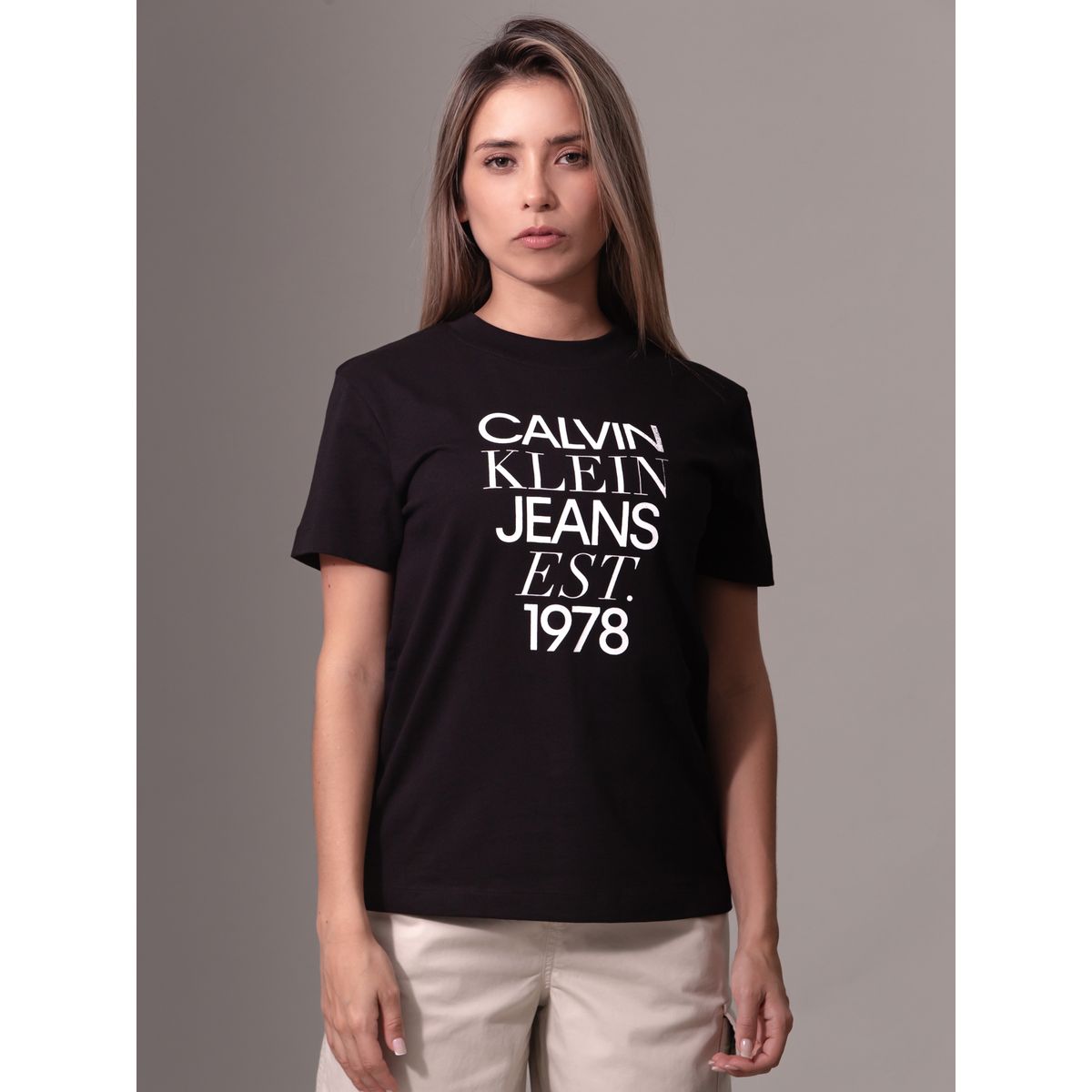 CALVIN KLEIN - Polera Mixed Logo Regular Negro Calvin Klein