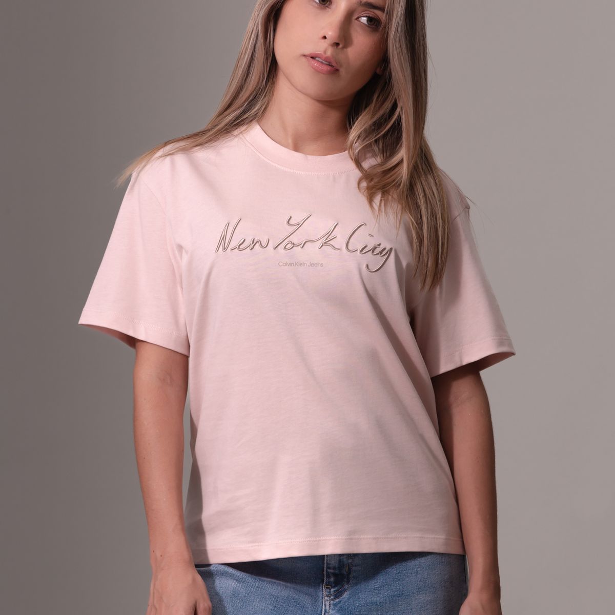 CALVIN KLEIN - Polera Embroidered Nyc Relaxed Rosado Calvin Klein